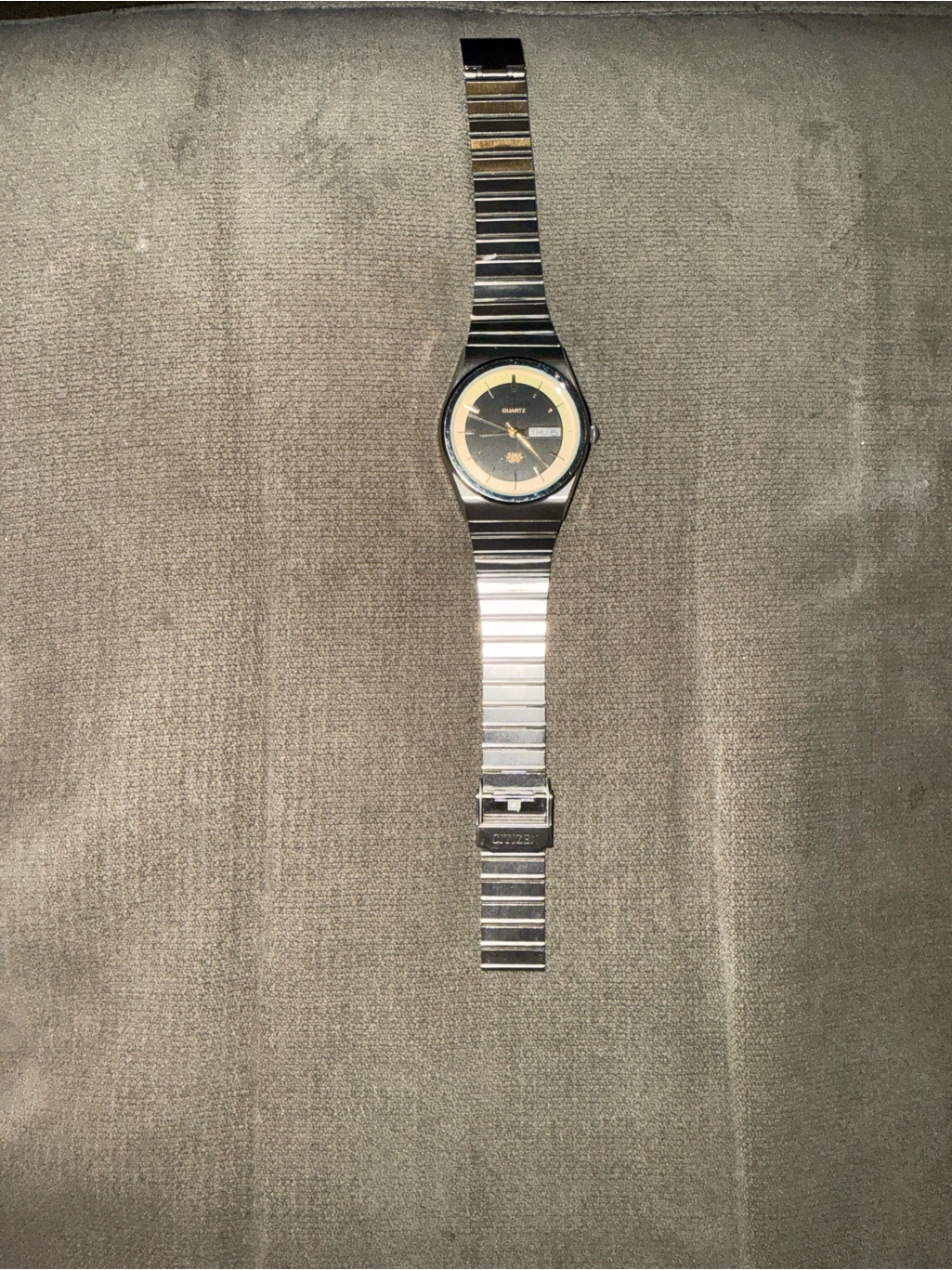 Citizen Silver Bracelet Watch With Black Dial And Gold Accent